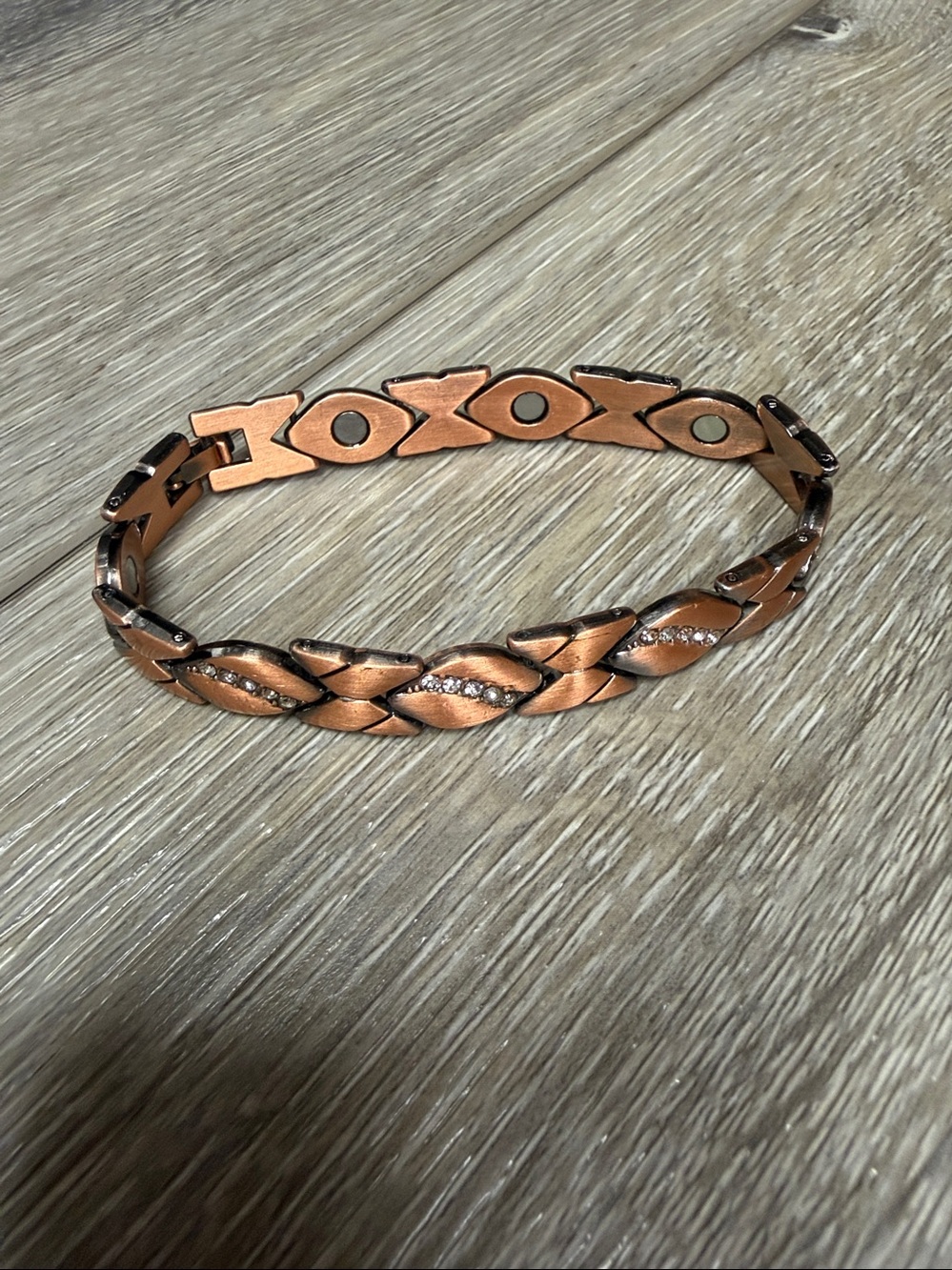 Women’s Copper-Tone Link Bracelet with Crystal Accents